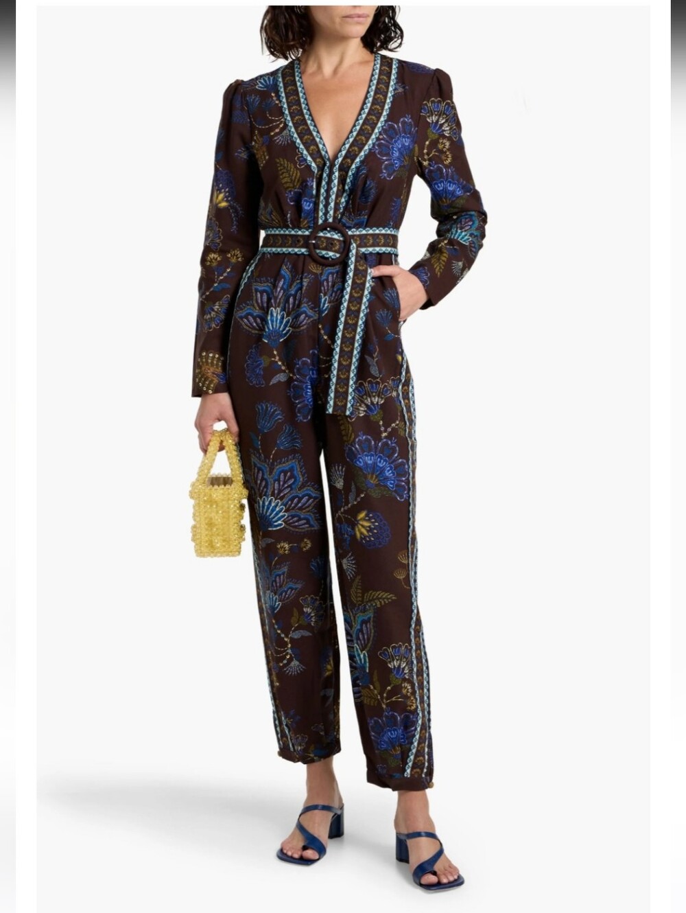 FARM Rio Embroidered Print Belted Jumpsuit Size Small Used